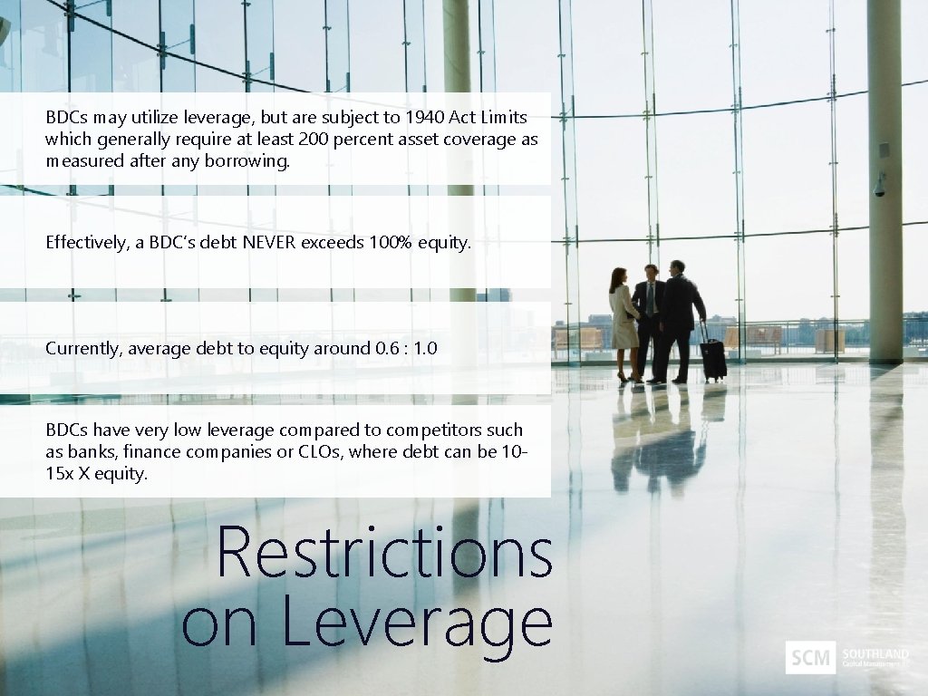 BDCs may utilize leverage, but are subject to 1940 Act Limits which generally require