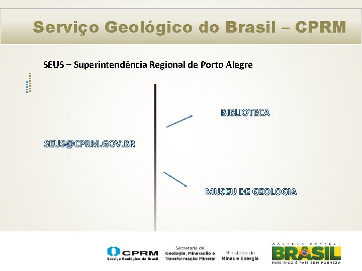 Serviço Geológico do Brasil – CPRM SEUS – Superintendência Regional de Porto Alegre BIBLIOTECA