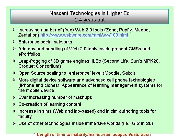Nascent Technologies in Higher Ed 2 -4 years out Ø Increasing number of (free)