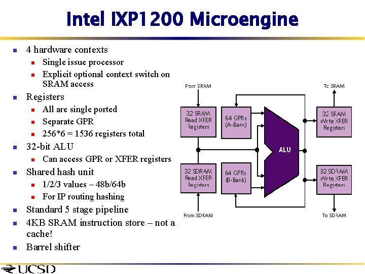 Intel IXP 1200 Microengine n 4 hardware contexts n n n Registers n n