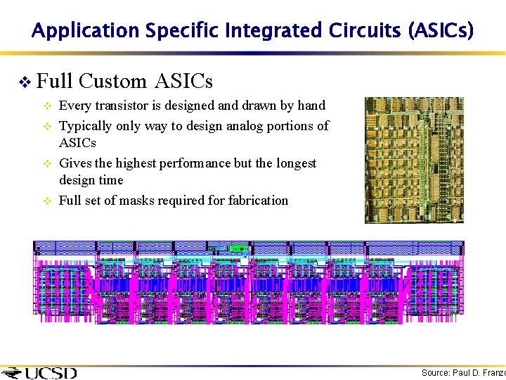 Application Specific Integrated Circuits (ASICs) v Full v v Custom ASICs Every transistor is