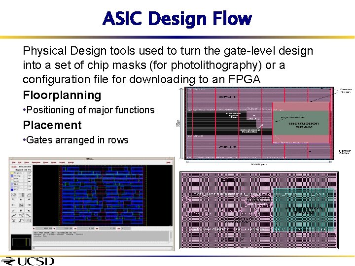 ASIC Design Flow Physical Design tools used to turn the gate-level design into a