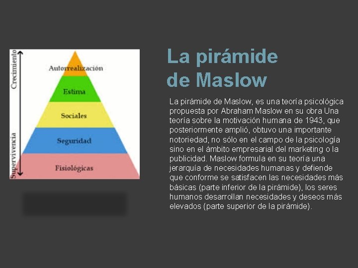 La pirámide de Maslow, es una teoría psicológica propuesta por Abraham Maslow en su