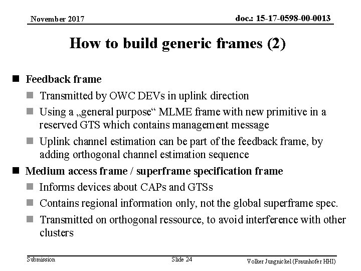doc. : 15 -17 -0598 -00 -0013 November 2017 How to build generic frames