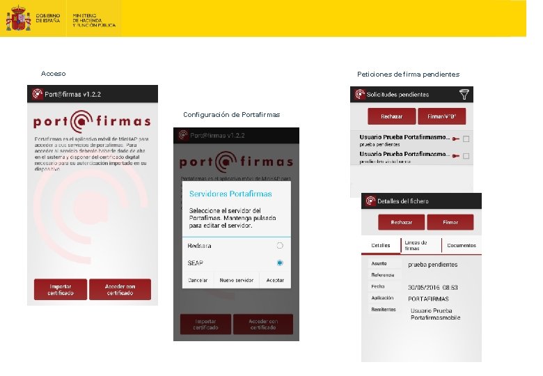 Acceso Peticiones de firma pendientes Configuración de Portafirmas 