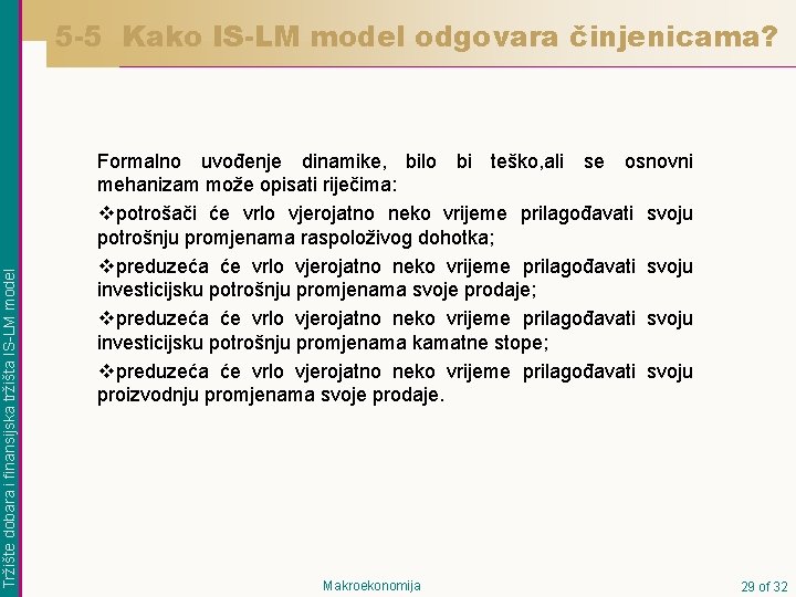 Tržište dobara i finansijska tržišta IS-LM model 5 -5 Kako IS-LM model odgovara činjenicama?