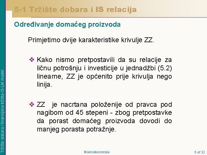 5 -1 Tržište dobara i IS relacija Određivanje domaćeg proizvoda Tržište dobara i finansijska