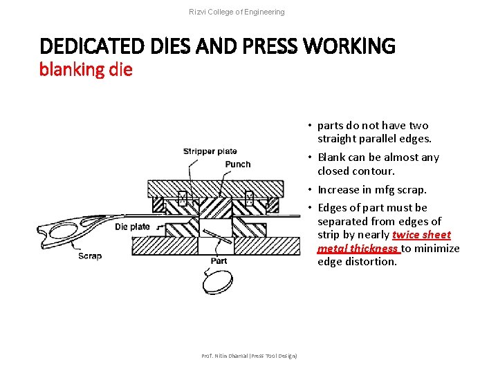 Rizvi College of Engineering DEDICATED DIES AND PRESS WORKING blanking die • parts do