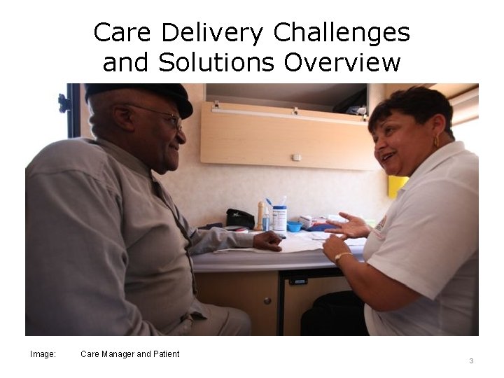 Care Delivery Challenges and Solutions Overview Image: Care Manager and Patient 3 