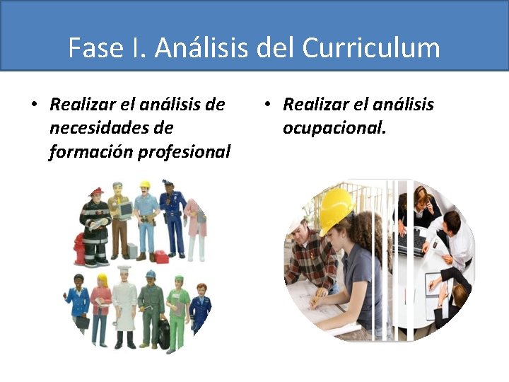 Fase I. Análisis del Curriculum • Realizar el análisis de necesidades de formación profesional