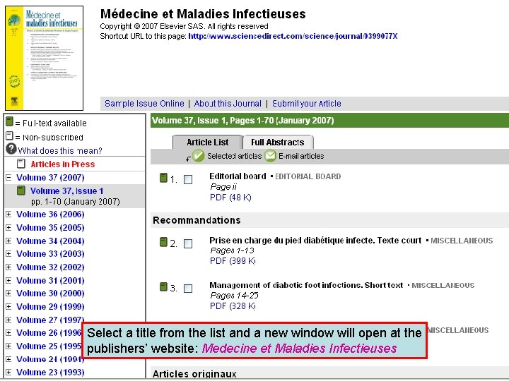 Accessing journals by Language 4 Select a title from the list and a new