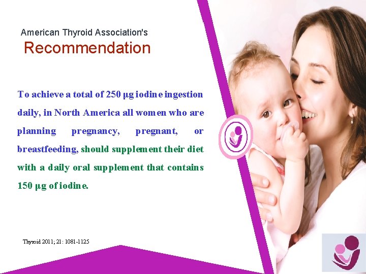American Thyroid Association's Recommendation To achieve a total of 250 μg iodine ingestion daily,