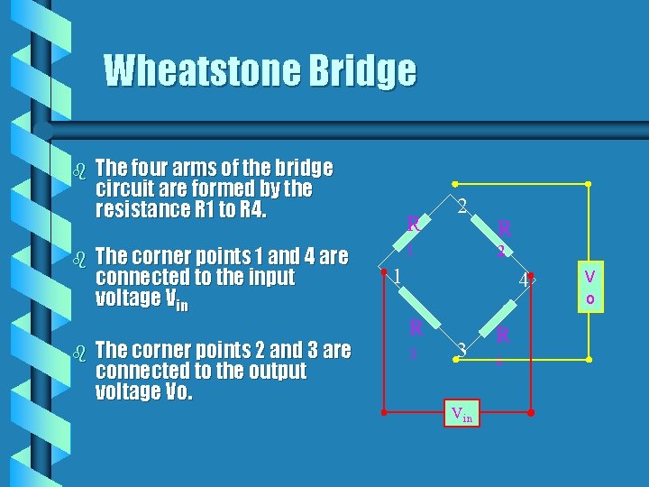 Wheatstone Bridge b b b The four arms of the bridge circuit are formed