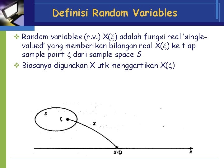 Definisi Random Variables v Random variables (r. v. ) X( ) adalah fungsi real