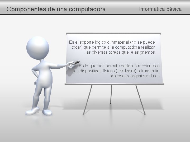 Componentes de una computadora Informática básica Es el soporte lógico o inmaterial (no se