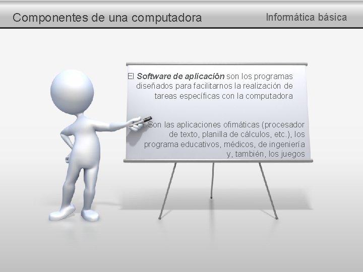Componentes de una computadora Informática básica El Software de aplicación son los programas diseñados