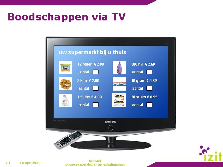 Boodschappen via TV uw supermarkt bij u thuis 12 rollen € 2, 90 aantal