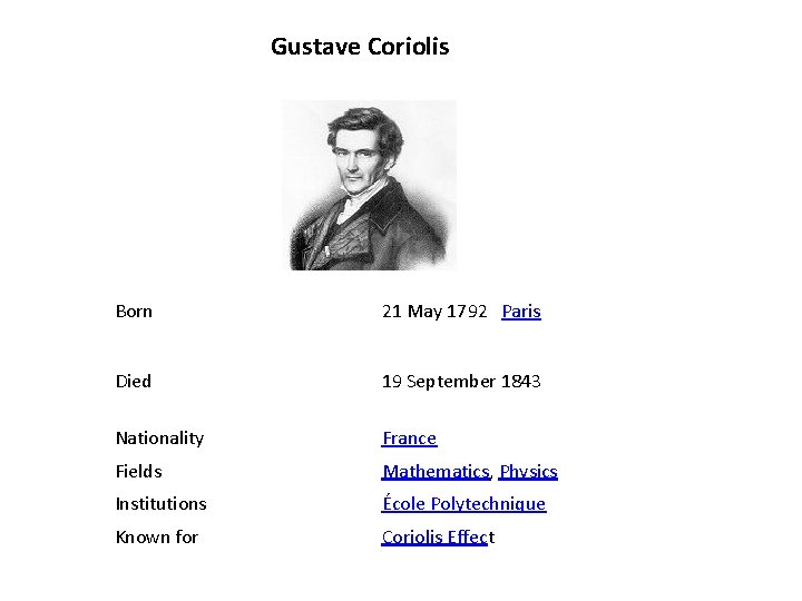 Gustave Coriolis Born 21 May 1792 Paris Died 19 September 1843 Nationality France Fields