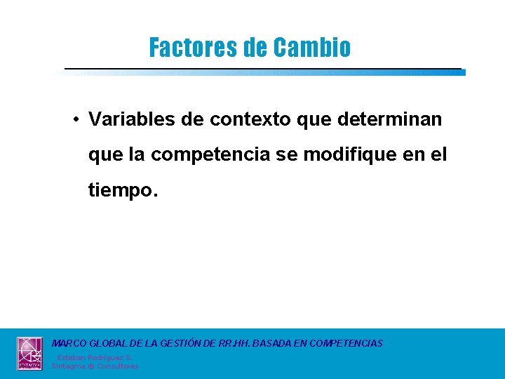 Factores de Cambio • Variables de contexto que determinan que la competencia se modifique