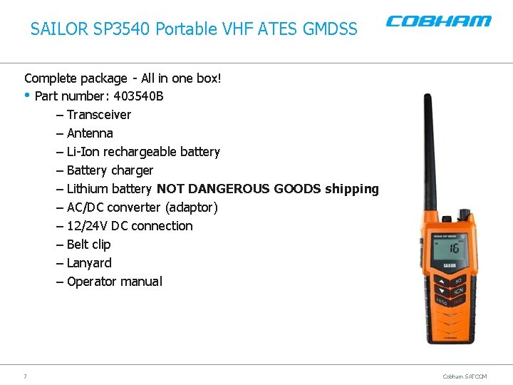 SAILOR SP 3540 Portable VHF ATES GMDSS Complete package - All in one box!