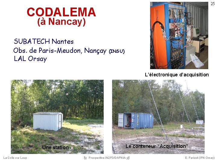 25 CODALEMA (à Nancay) SUBATECH Nantes Obs. de Paris-Meudon, Nançay LAL Orsay (INSU) L’électronique