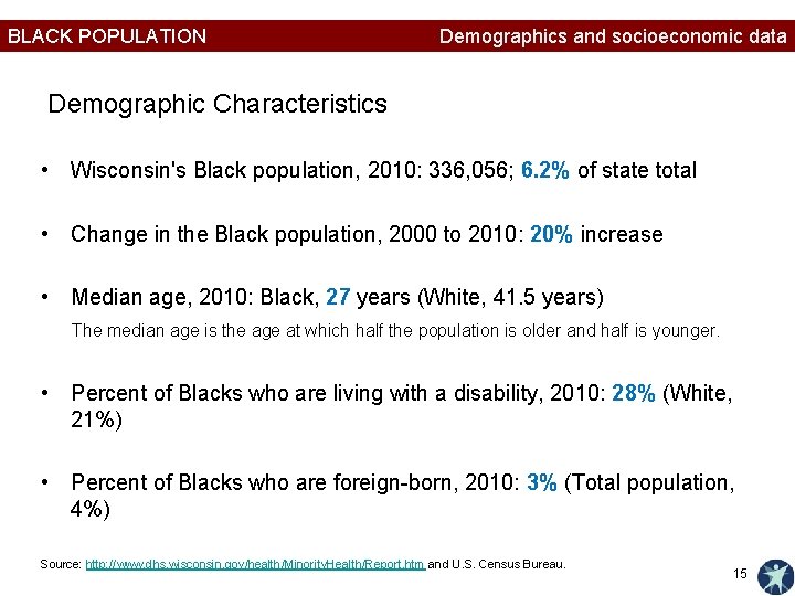 BLACK POPULATION Demographics and socioeconomic data Demographic Characteristics • Wisconsin's Black population, 2010: 336,