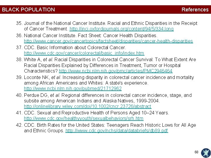 BLACK POPULATION References 35. Journal of the National Cancer Institute. Racial and Ethnic Disparities