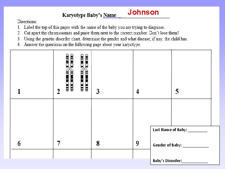 Johnson Last Name of Baby: _____ Gender of Baby: ______ Baby’s Disorder: ______ 