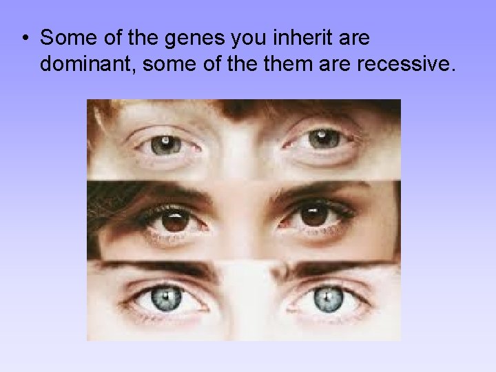  • Some of the genes you inherit are dominant, some of them are