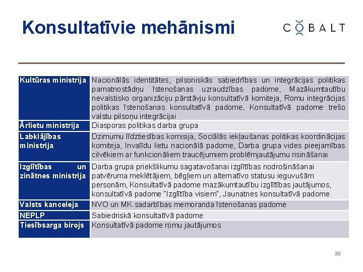 Konsultatīvie mehānismi Kultūras ministrija Nacionālās identitātes, pilsoniskās sabiedrības un integrācijas politikas pamatnostādņu īstenošanas uzraudzības