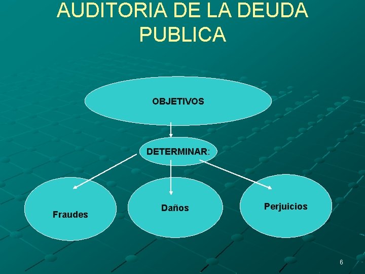 AUDITORIA DE LA DEUDA PUBLICA OBJETIVOS DETERMINAR: Fraudes Daños Perjuicios 6 