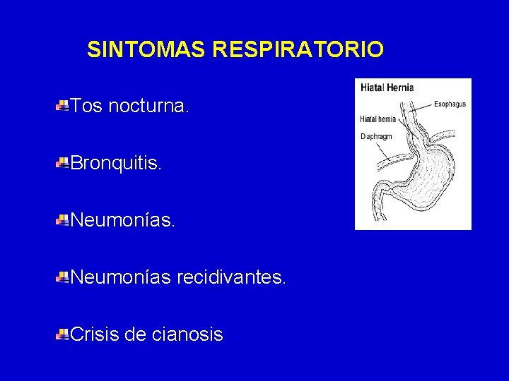 SINTOMAS RESPIRATORIO Tos nocturna. Bronquitis. Neumonías recidivantes. Crisis de cianosis 24/03/12 