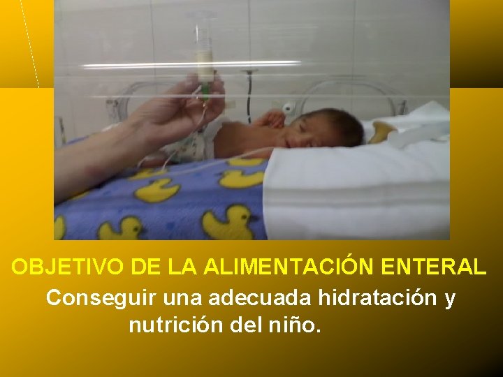 OBJETIVO DE LA ALIMENTACIÓN ENTERAL Conseguir una adecuada hidratación y nutrición del niño. 24/03/12