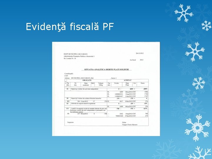 Evidenţă fiscală PF Evidenţă fiscală PF