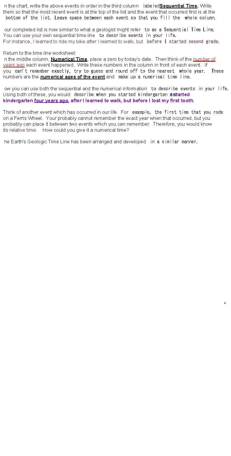  n the chart, write the above events in order in the third column  labeled.