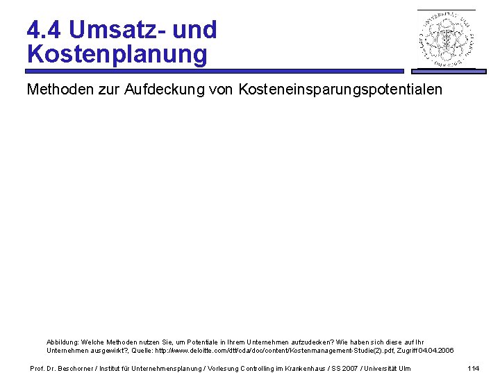 4. 4 Umsatz- und Kostenplanung Methoden zur Aufdeckung von Kosteneinsparungspotentialen Abbildung: Welche Methoden nutzen