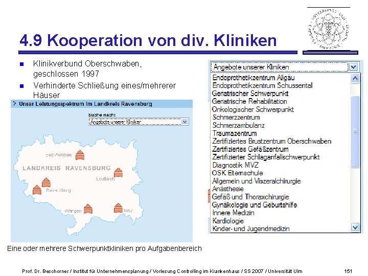 4. 9 Kooperation von div. Kliniken n n Klinikverbund Oberschwaben, geschlossen 1997 Verhinderte Schließung