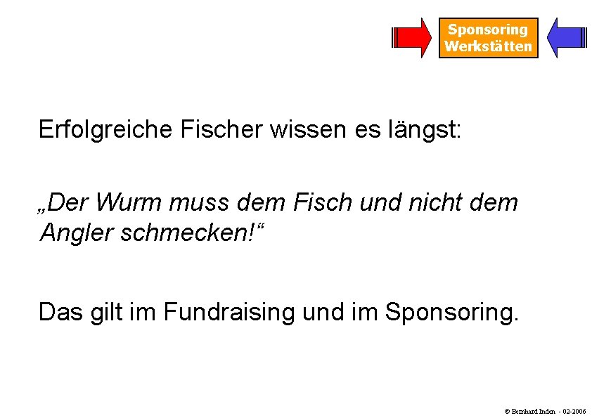 Sponsoring Werkstätten Erfolgreiche Fischer wissen es längst: „Der Wurm muss dem Fisch und nicht