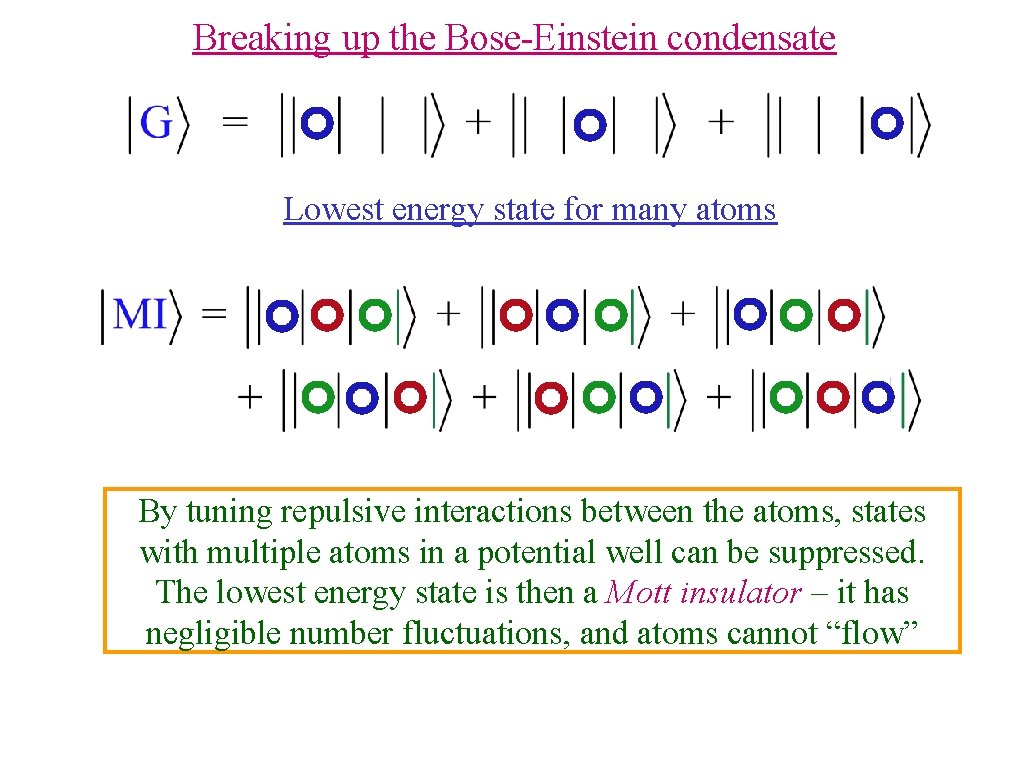 Breaking up the Bose-Einstein condensate Lowest energy state for many atoms By tuning repulsive