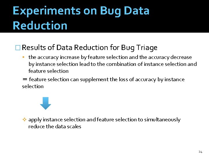 Experiments on Bug Data Reduction � Results of Data Reduction for Bug Triage the