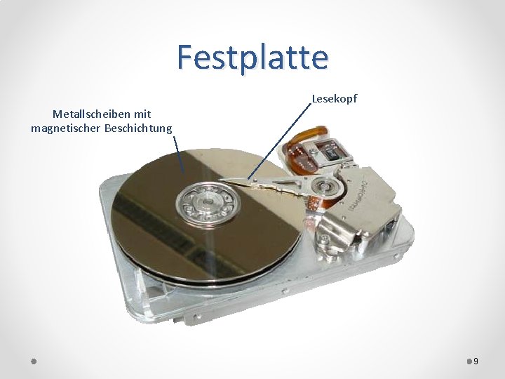 Festplatte Metallscheiben mit magnetischer Beschichtung Lesekopf 9 