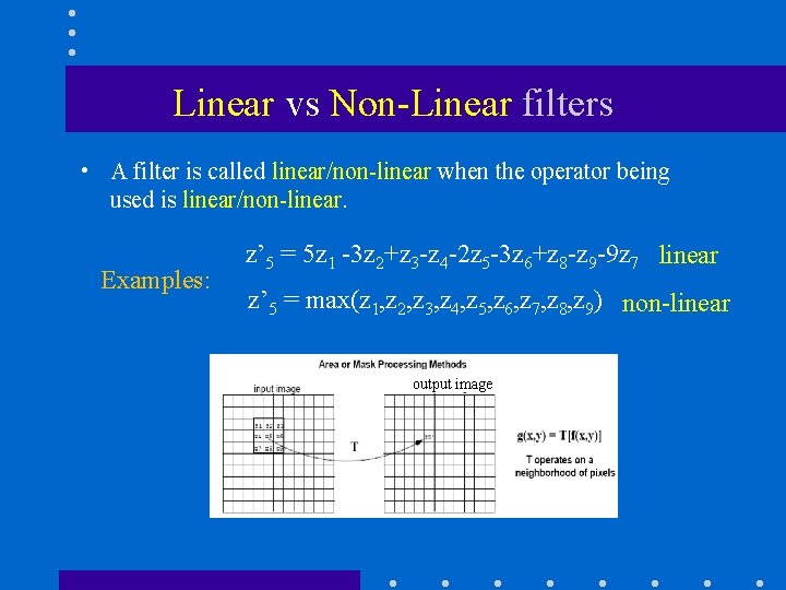 Linear vs Non-Linear filters • A filter is called linear/non-linear when the operator being Linear vs Non-Linear filters • A filter is called linear/non-linear when the operator being