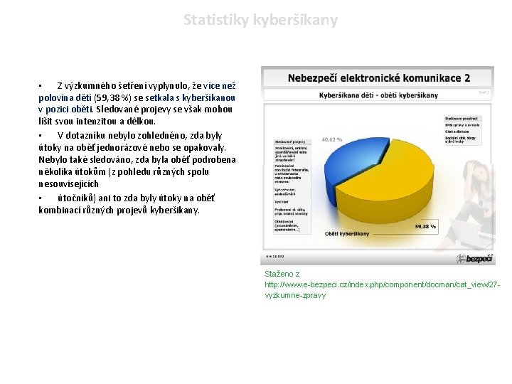 Statistiky kyberšikany • Z výzkumného šetření vyplynulo, že více než polovina dětí (59, 38