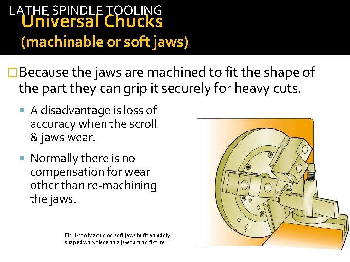 LATHE SPINDLE TOOLING Universal Chucks (machinable or soft jaws) �Because the jaws are machined