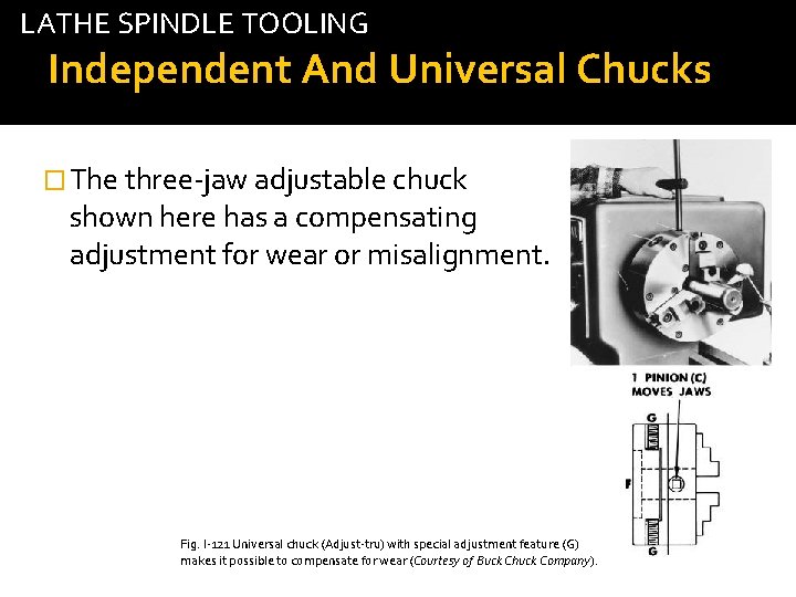 LATHE SPINDLE TOOLING Independent And Universal Chucks � The three-jaw adjustable chuck shown here