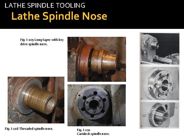 LATHE SPINDLE TOOLING Lathe Spindle Nose Fig. I-109 Long taper with key drive spindle