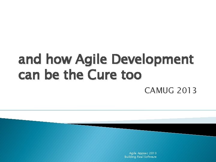 and how Agile Development can be the Cure too CAMUG 2013 Agile Appsec 2013