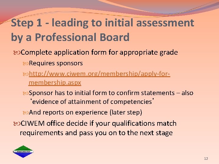 Step 1 - leading to initial assessment by a Professional Board Complete application form