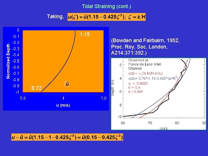 Tidal Straining (cont. ) Taking, 1. 15 (Bowden and Fairbairn, 1952, Proc. Roy. Soc.