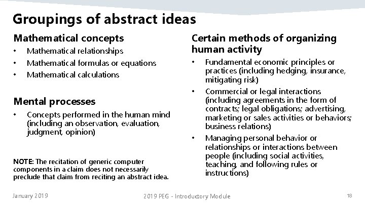 Groupings of abstract ideas Mathematical concepts • • • Mathematical relationships Mathematical formulas or